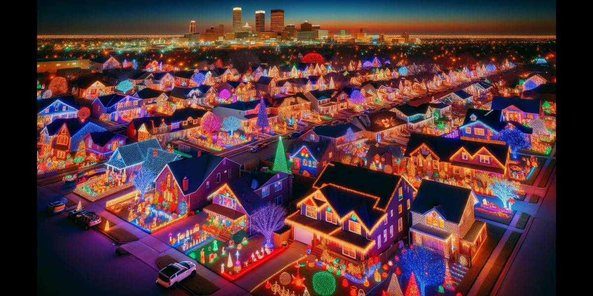 Christmas light on the roof in Tulsa 