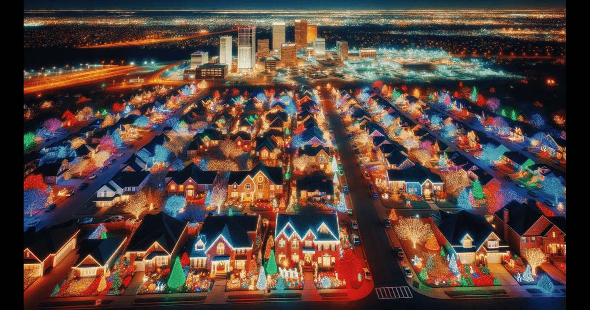 Tulsa Christmas Lights - Tulsa's best outdoor Christmas lights illuminate the city at night in a breathtaking display.