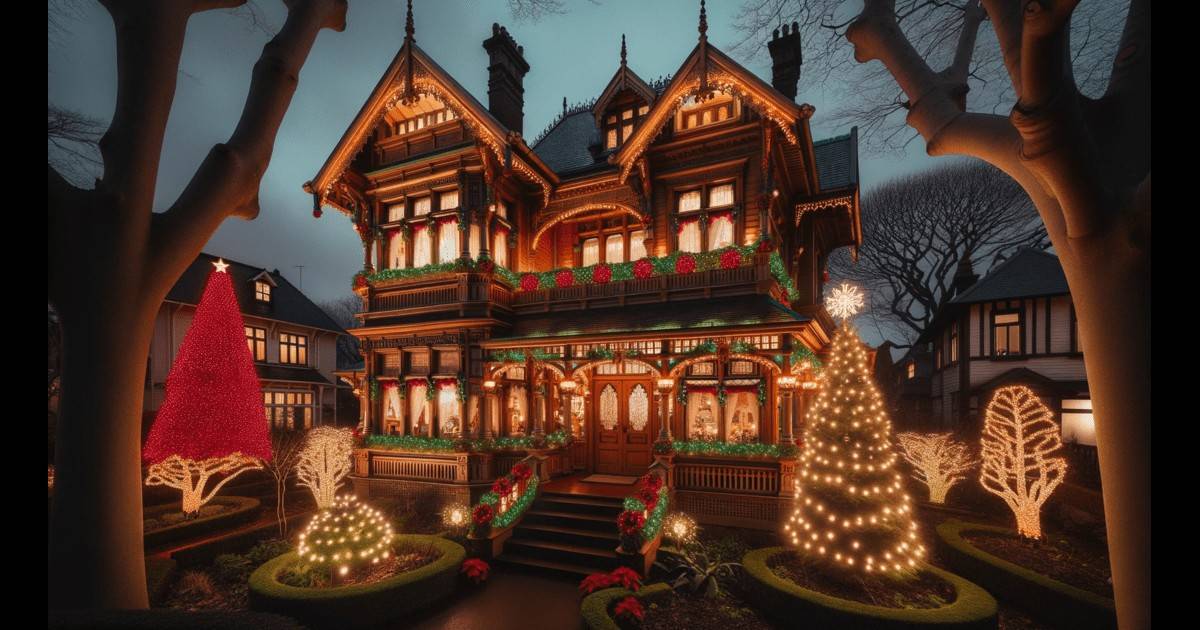 Tulsa Christmas Lights - A victorian house in Tulsa is lit up with stunning Christmas decorations.