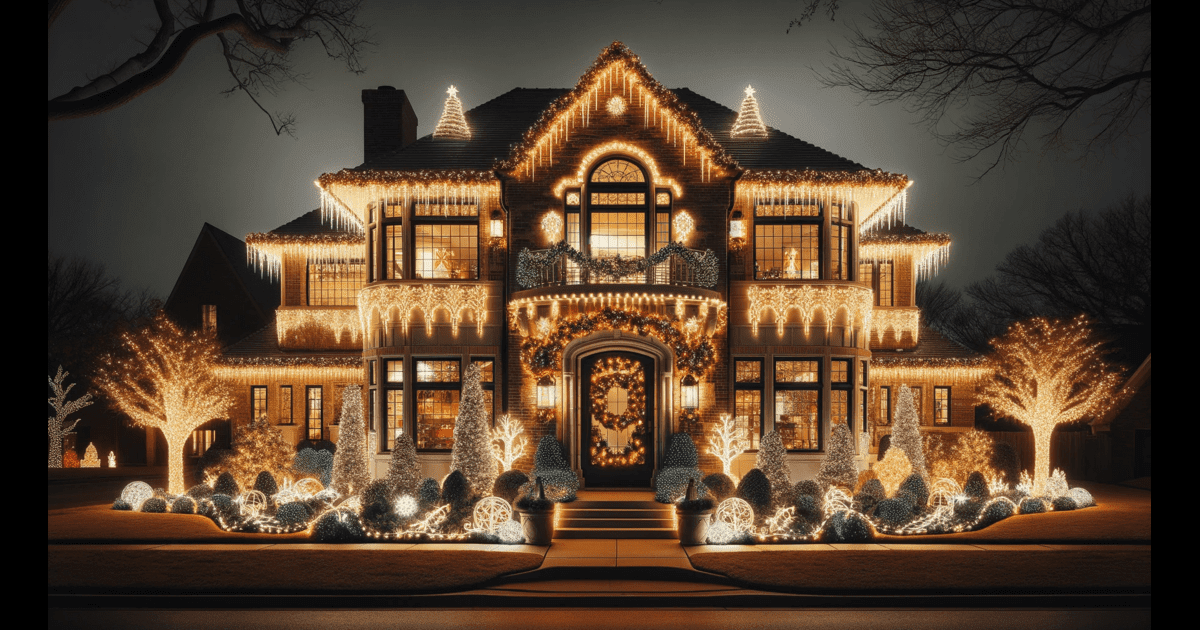 Tulsa Christmas Lights - A Victorian style house is beautifully adorned with Christmas lights for the holidays.