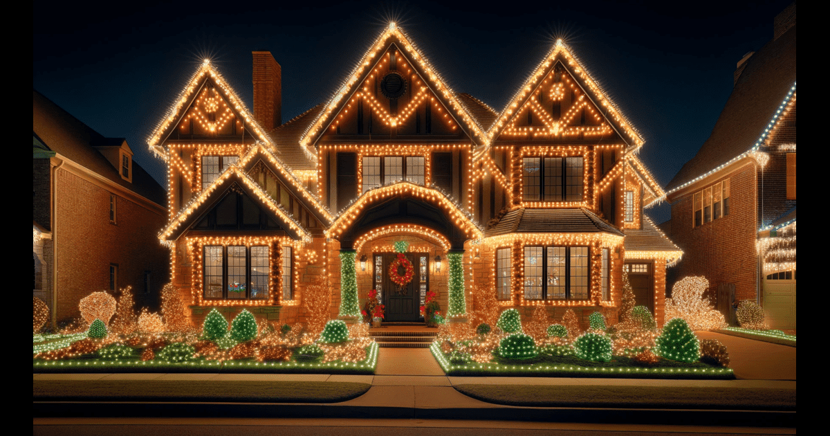 Tulsa Christmas Lights - A house with christmas lights in front of it.